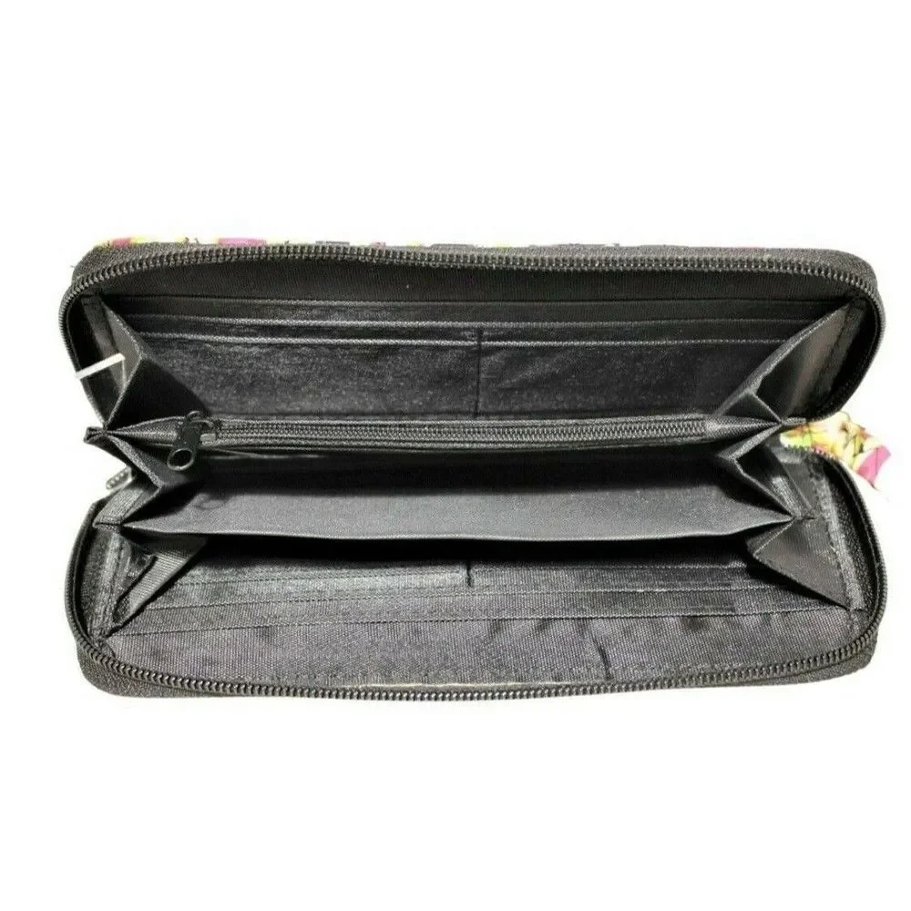 Wallet Vera Bradley Quilted Zip Around Wristlet Pink Black Green Yellow Paisley - Picture 4 of 5